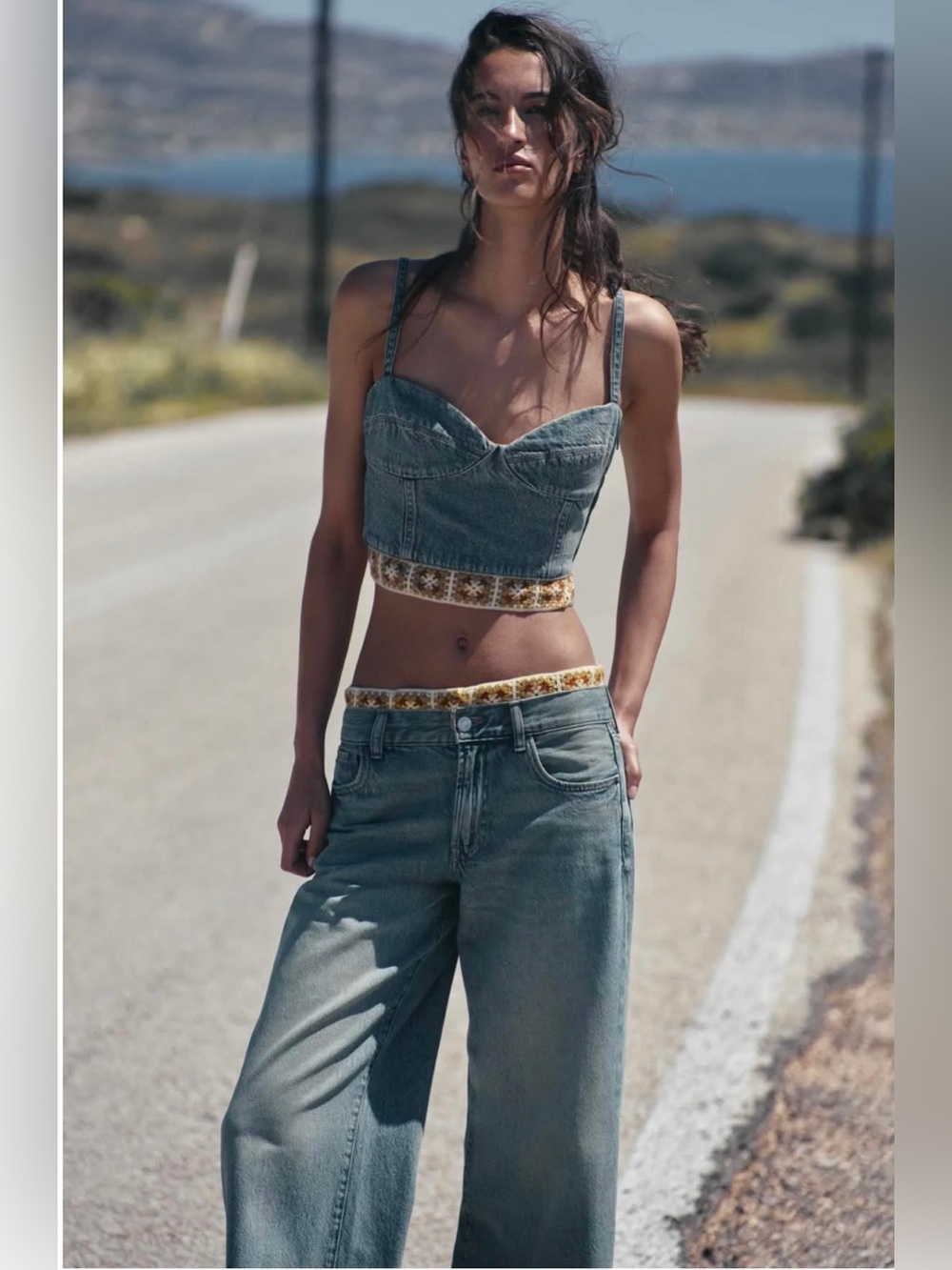 Zara Crochet  Denim Corset Top